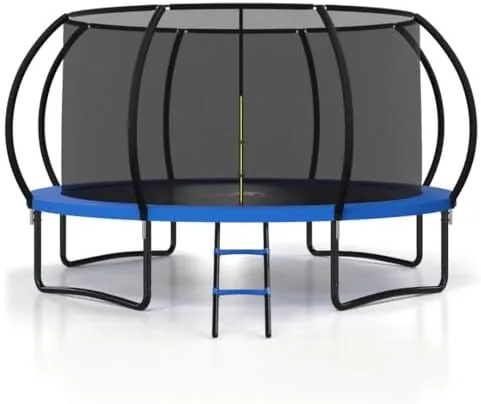 polar aurora 14 ft outdoor trampoline with safety enclosure net thickened spring padastm approved recreational trampoline for kids and adults with anti rust coated frame and ladder 450lb capacity