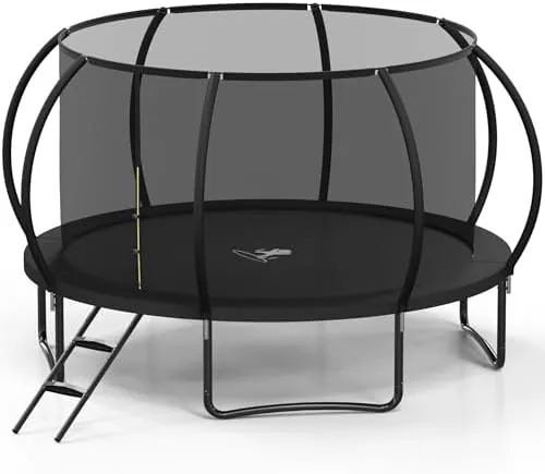 polar aurora trampoline outdoor 12 ft trampolines with enclosure net and ladderround recreational trampoline for kids and adults with astm approval anti rust coated frame thickened spring mat